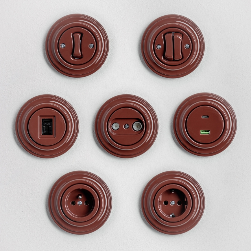 Kliklap - ретро абонентская розетка TV+FM (концевая) с рамкой, коричневая