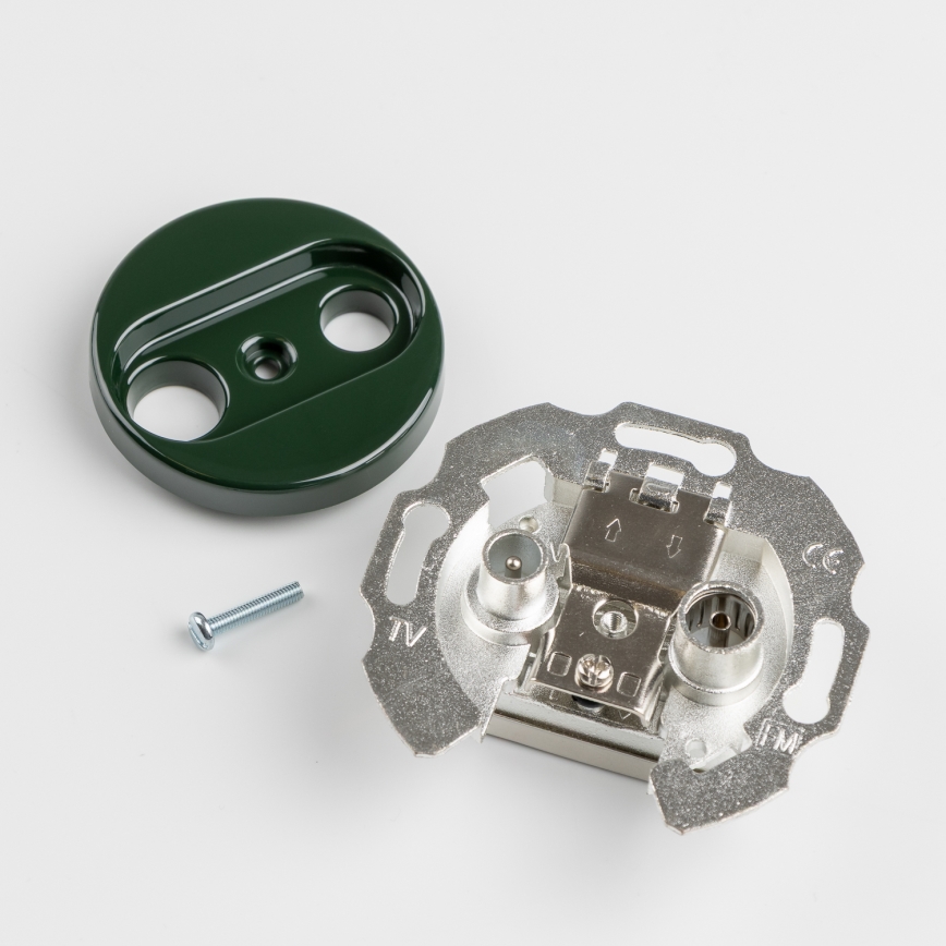 Kliklap - ретро абонентская розетка TV+R (сквозная) с зелёной рамкой