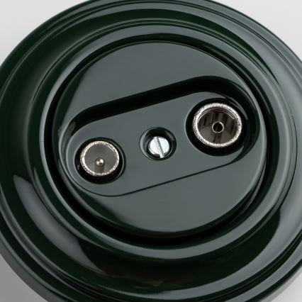 Kliklap - ретро абонентская розетка TV+R (сквозная) с зелёной рамкой