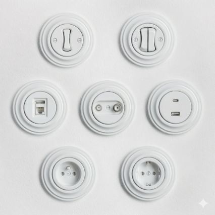 Kliklap - Ретро абонентская розетка TV+R (сквозная) со снежно-белой рамкой