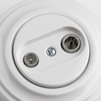 Kliklap - Ретро абонентская розетка TV+R (концевая) с рамкой снежно-белого цвета