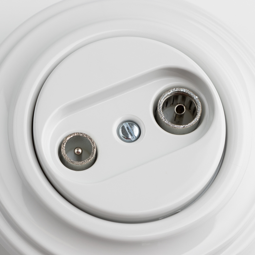 Kliklap - Ретро абонентская розетка TV+R (концевая) с рамкой снежно-белого цвета