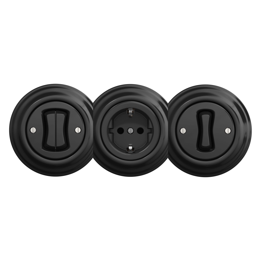 Kliklap - Ретро домашняя розетка без рамки SCHUKO 230V/16A чёрная