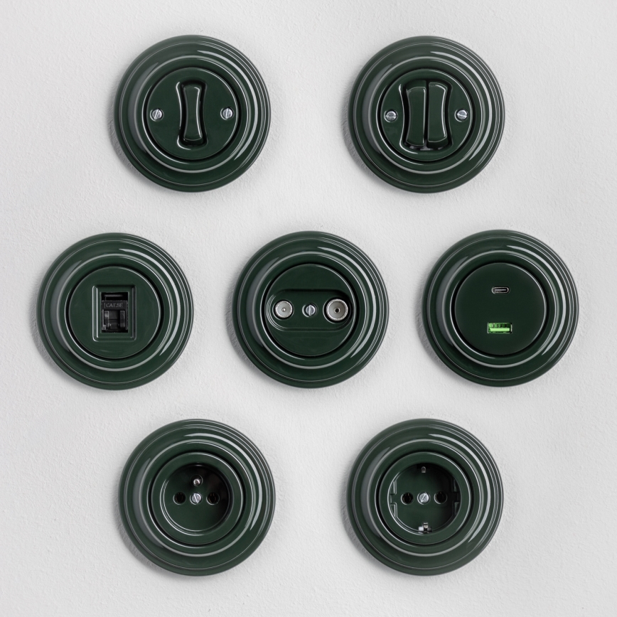 Kliklap - Ретро двоклавішний вимикач у рамці, зелений