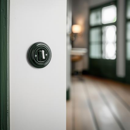 Kliklap - Ретро двухклавишный проходной выключатель с рамкой № 6+6, зелёный