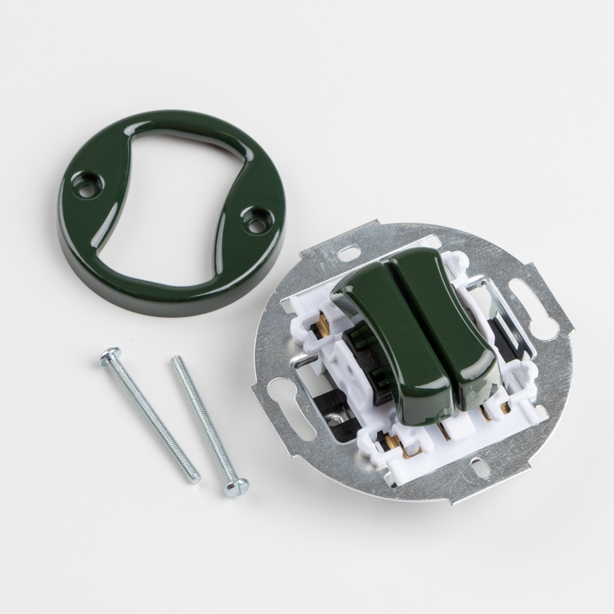 Kliklap - ретро двухклавишный выключатель в рамке, зелёный