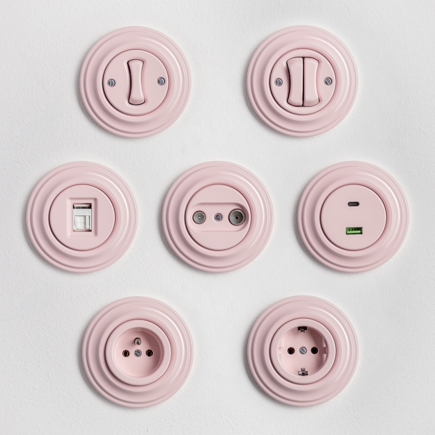 Kliklap - Ретро лестничный выключатель с рамкой № 6, пыльно-розовый