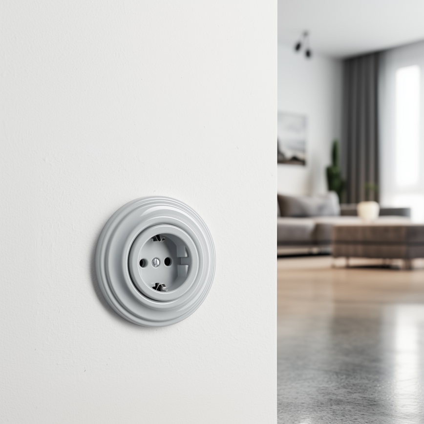 Kliklap - ретро настінна розетка з рамкою SCHUKO 230V/16A, сіра