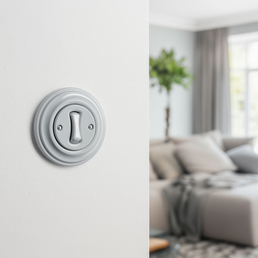 Kliklap - Retro однополюсний вимикач з рамкою № 1, сірий