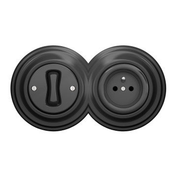 Kliklap - Ретро однополюсний вимикач № 1 та розетка 230 В з рамкою, антрацит