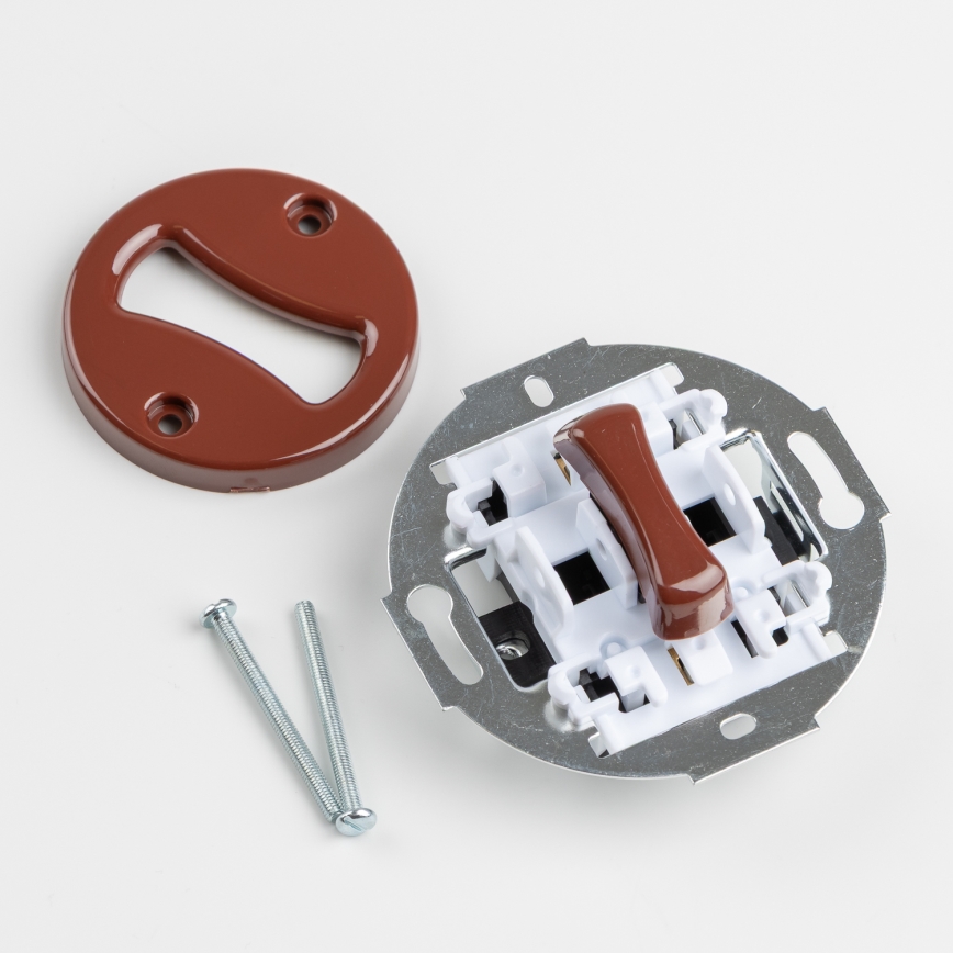 Kliklap - Ретро однополюсний вимикач №1 і розетка SCHUKO 230 В у коричневій рамці