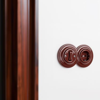 Kliklap - Ретро однополюсний вимикач №1 і розетка SCHUKO 230 В у коричневій рамці