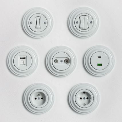 Kliklap - ретро однополюсный белый керамический выключатель с рамкой №1