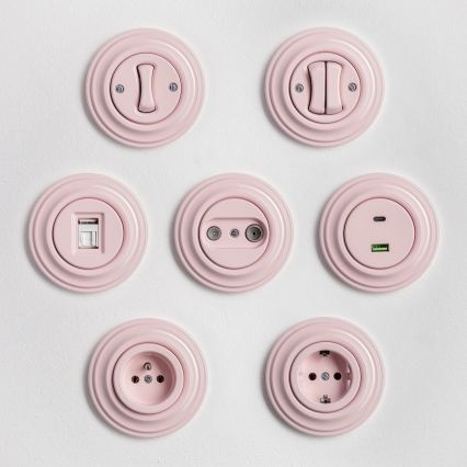 Kliklap - Ретро однополюсный выключатель с рамкой № 1, пыльно-розовый