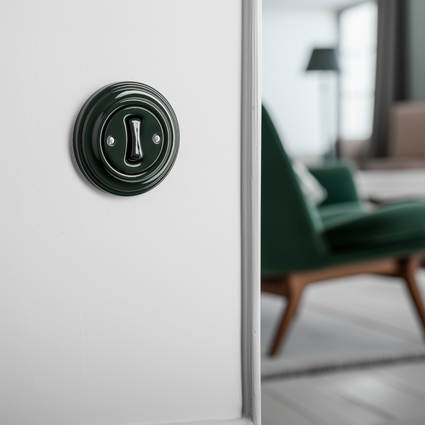 Kliklap - Ретро однополюсный выключатель с рамкой № 1 зелёный