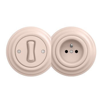 Kliklap - Ретро однополюсный выключатель № 1 и розетка 230 В с рамкой, старо-розовый