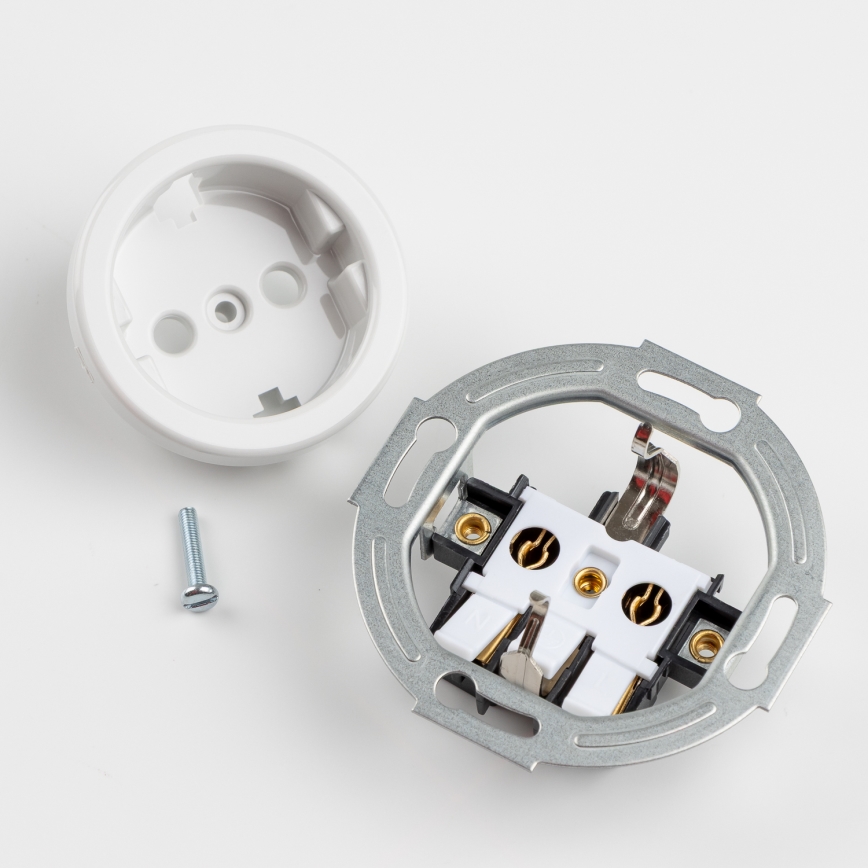 Kliklap - Ретро однополюсный выключатель №1 и розетка SCHUKO 230 В в снежно-белой рамке