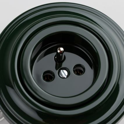 Kliklap - ретро побутова розетка з рамкою, 230 В, зелена