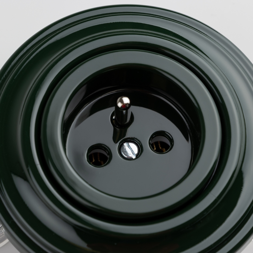 Kliklap - ретро побутова розетка з рамкою, 230 В, зелена