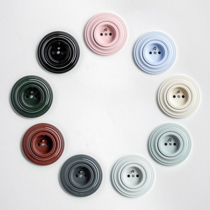 Kliklap - ретро побутова розетка з рамкою, 230 В, зелена