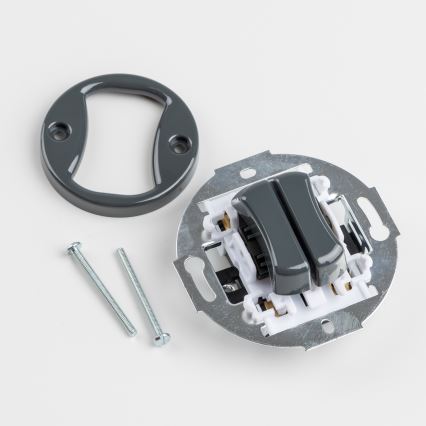 Kliklap - Ретро подвійний сходовий вимикач з рамкою № 6+6, антрацит