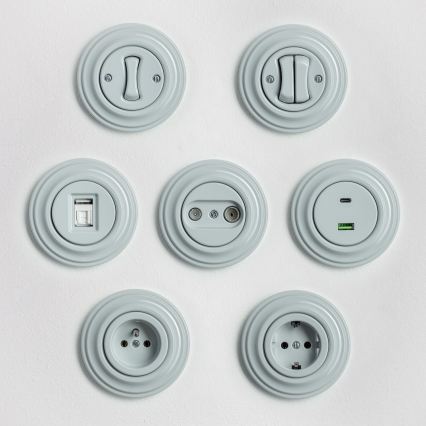 Kliklap - Ретро розетка для даних з рамкою, сіра