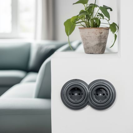 Kliklap - Ретро-розетка для дома без рамки SCHUKO 230V/16A антрацит