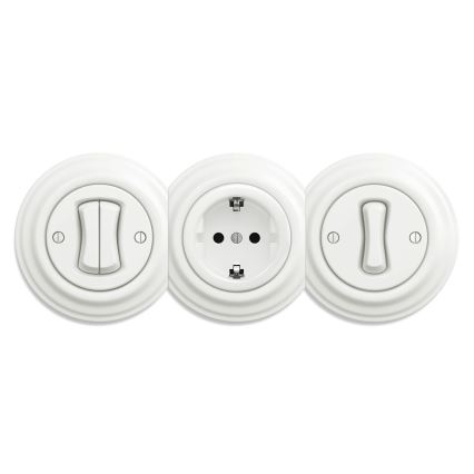 Kliklap - Ретро-розетка для дома без рамки SCHUKO 230V/16A керамическая белая