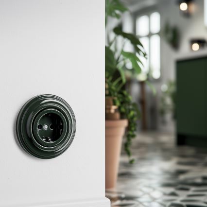 Kliklap - ретро-розетка для дома с рамкой SCHUKO 230V/16A зелёная