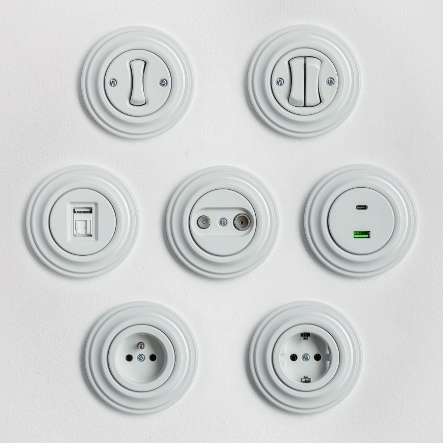 Kliklap - Ретро-розетка для дома со рамкой SCHUKO 230 В/16 А, белая, керамическая