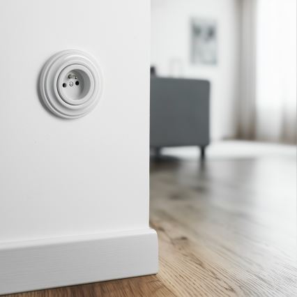 Kliklap - ретро-розетка для дому з рамкою, 230 В, сніжно-біла