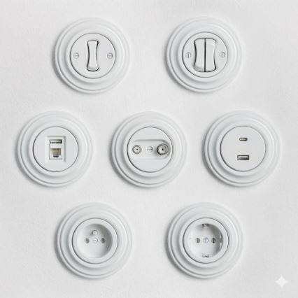 Kliklap - ретро-розетка для дому з рамкою, 230 В, сніжно-біла