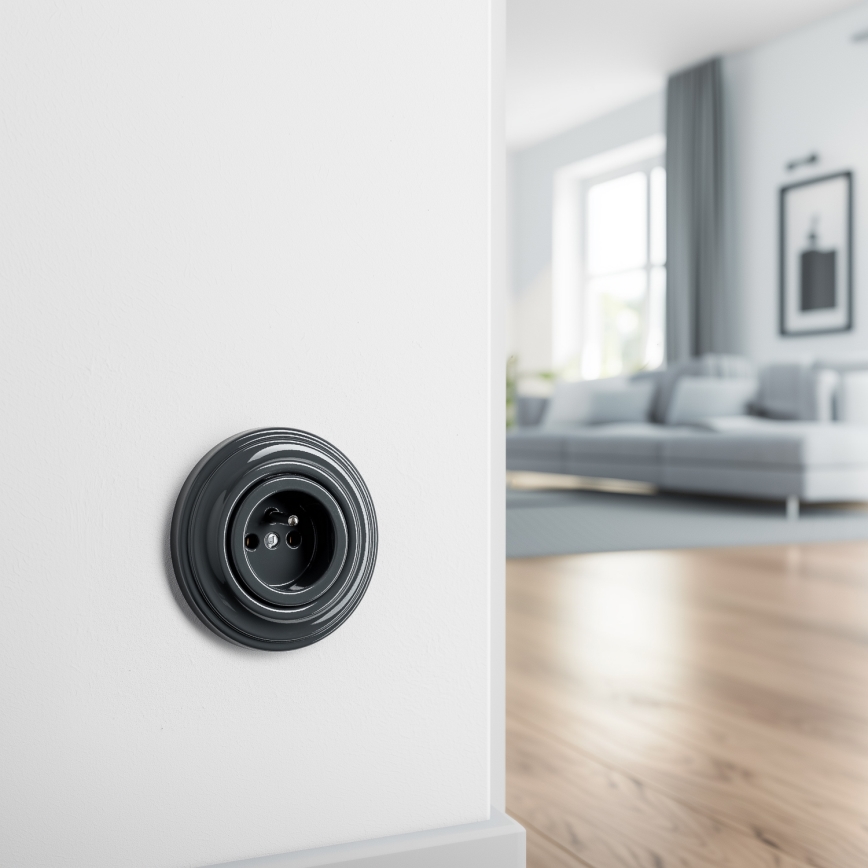 Kliklap - Ретро-розетка для дому з рамкою 230V антрацит