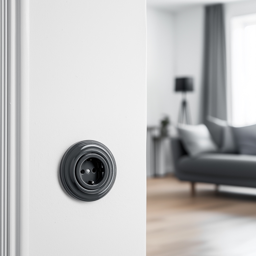 Kliklap - ретро-розетка для дому з рамкою SCHUKO 230V/16A антрацит