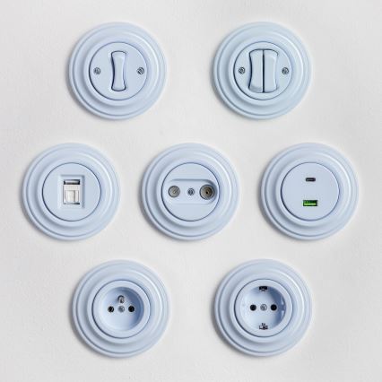 Kliklap - Ретро-розетка для дому з рамкою SCHUKO 230V/16A синя