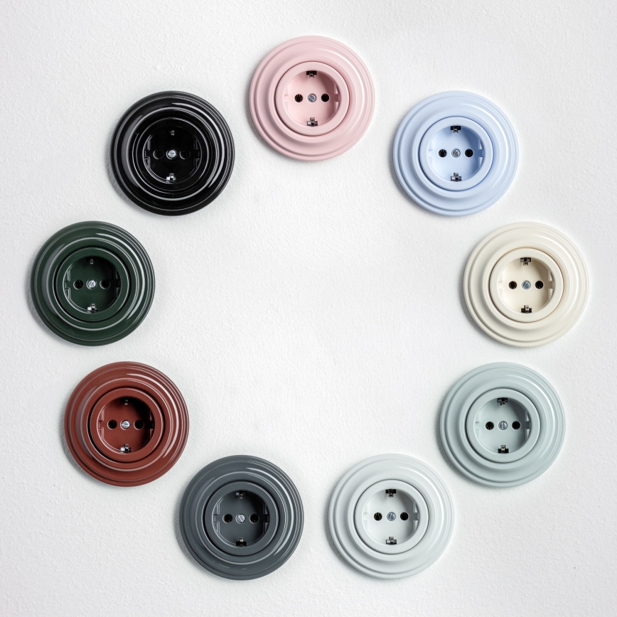 Kliklap - Ретро-розетка для дому з рамкою SCHUKO 230V/16A синя