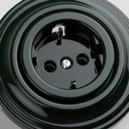 Kliklap - Ретро розетка для дому з рамкою SCHUKO 230V/16A зелена