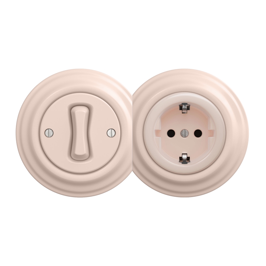 Kliklap - Ретро-розетка SCHUKO 230V/16A без рамки пыльно-розовая