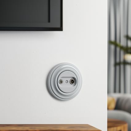 Kliklap - Ретро розетка TV+R (сквозная) с рамкой, серая