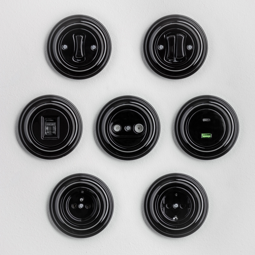 Kliklap - Retro серійний вимикач з рамкою № 5, чорний