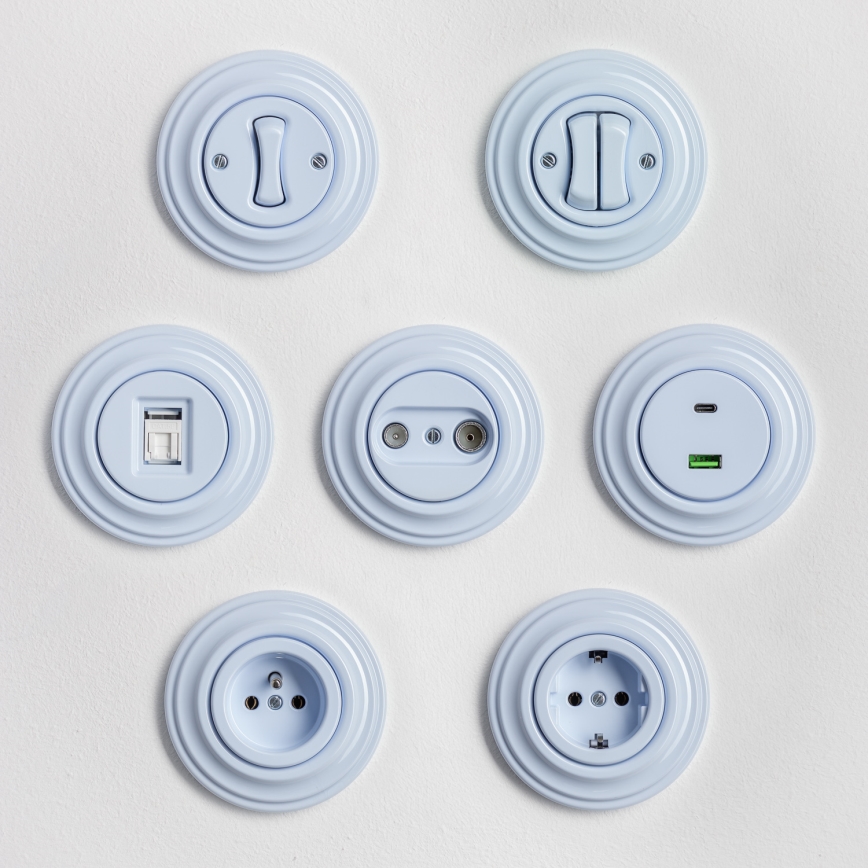 Kliklap - ретро серійний вимикач з рамкою № 5 синій