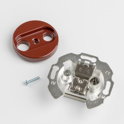 Kliklap - ретро телевизионная розетка TV+R (сквозная) с рамкой, коричневая