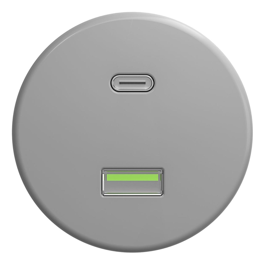 Kliklap - Ретро USB розетка A+C без рамки сірий
