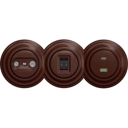 Kliklap - Ретро USB розетка A+C без рамки коричневий