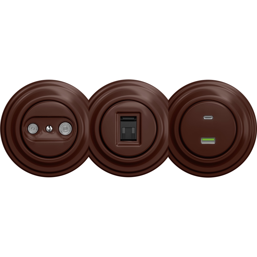 Kliklap - Ретро USB розетка A+C без рамки коричневий