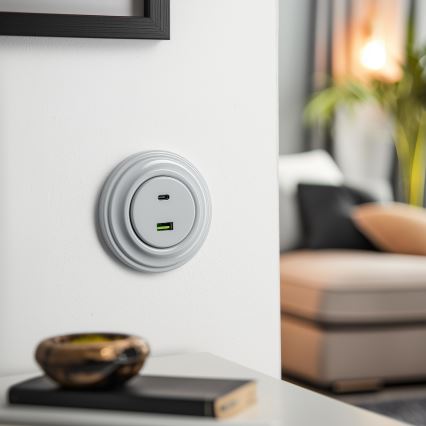 Kliklap - Ретро USB-розетка A+C із сірою рамкою