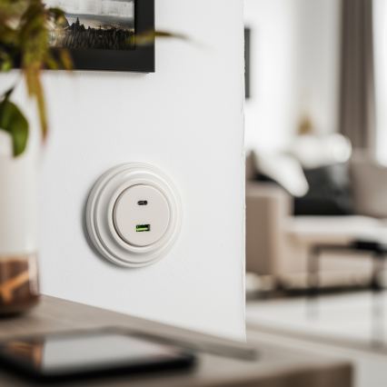 Kliklap - Ретро USB-розетка A+C с бежевой рамкой