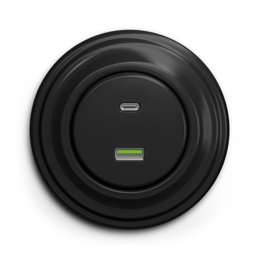 Kliklap - Ретро USB-розетка A+C с рамкой, чёрная