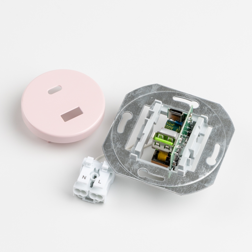 Kliklap - Ретро USB-розетка A+C с рамкой старо-розовая