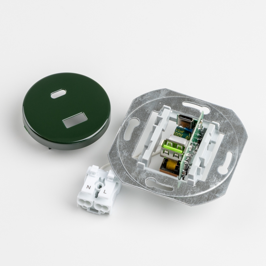 Kliklap - Ретро USB-розетка A+C с рамкой, зелёная